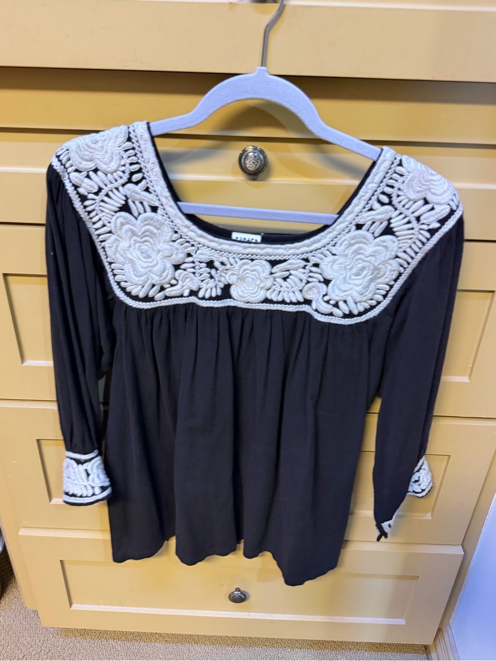 Savanna Jane Black Tunic with Cream Floral Embroidery